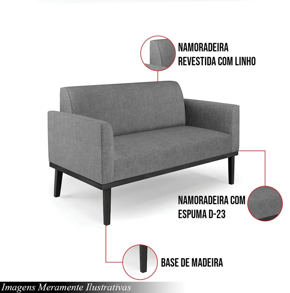 Poltrona Namoradeira Decorativa Isabella Pés Fixo em Madeira Preto Linho Cinza Mesclado G19 - Gran Belo