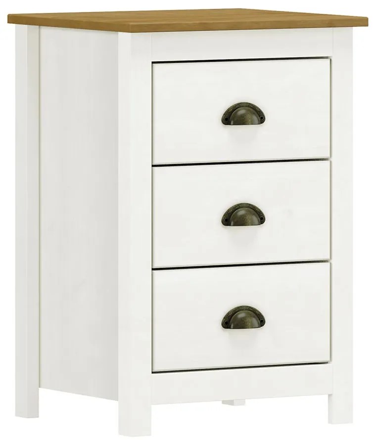 Mesa de Cabeceira 3 Gavetas Madeira Maciça Osiris Branco/Freijó G74 - Gran Belo