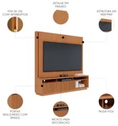 Estante Painel TV 75 Pol Com LED 200cm Mafra Freijó C05    - Mpozenato