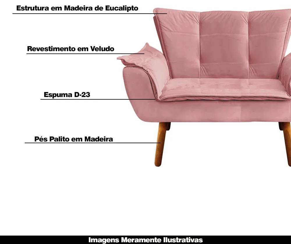 Poltrona Namoradeira Pés Palito Charger Veludo Rosê G19 - Gran Belo