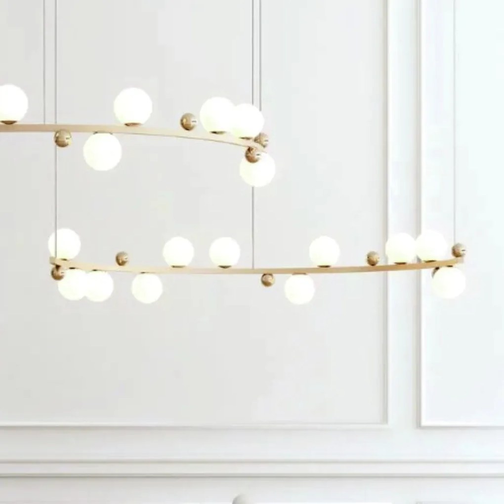 Pendente Aliança Metá 24X130X65Cm Globo 10Cm 11Xg9 - Usina 90000/11 (BT / CB-P - Branco Texturizado / Cobre Brilho Polido, Cristal (Transparente))