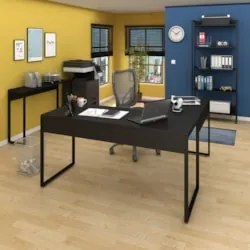 Conjunto Escritório 3 peças Mesa em L Estante e Aparador Studio Indust