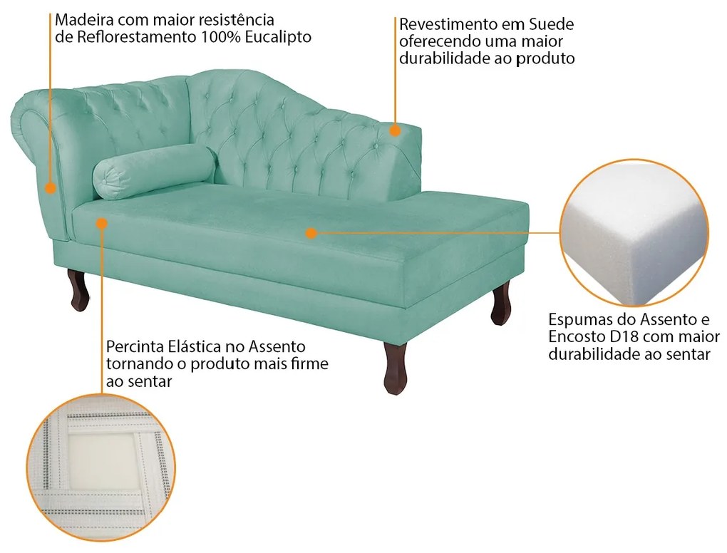 Recamier Diana 160cm Lado Direito Suede Azul Tiffany - ADJ Decor