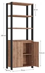 Estante Livreiro 2 Portas Estilo Industrial Chess F04 Preto/Solanum -