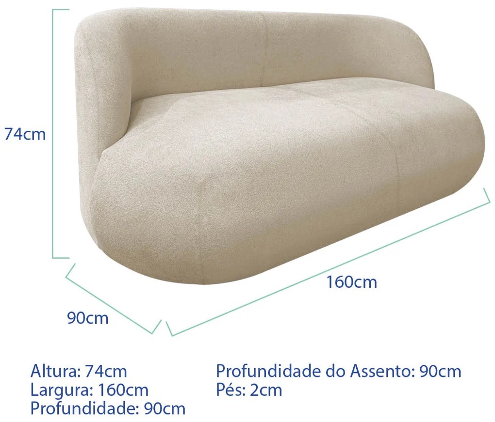 Sofá Nimbus 160cm Orgânico Luxo Sala Recepção 2 Lugares Bouclé