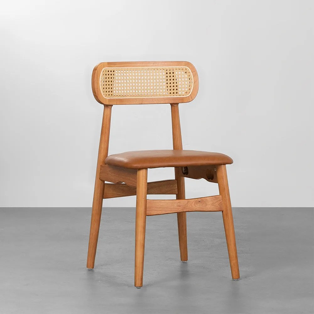 Cadeira Bossa Encosto Palha Estofado - Caramelo