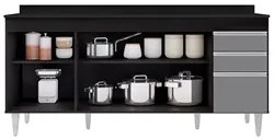 Balcão Gabinete 180cm com Tampo Dallas Preto/Cinza - Lumil