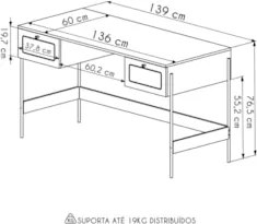Mesa Escrivaninha Home Office Pé Metal Arlo A10 Hanover/Dourado - Mpoz