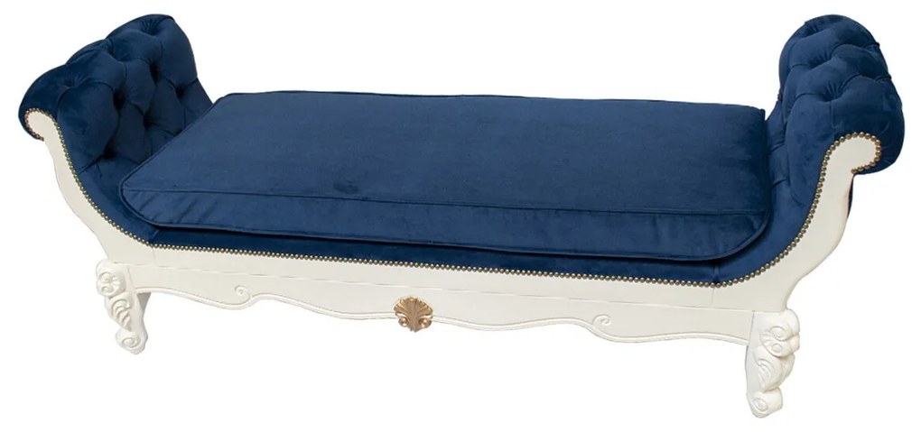 Recamier Préciosité c/ Capitonê e Tachas - Branco com Dourado Soléil Clássico Kleiner
