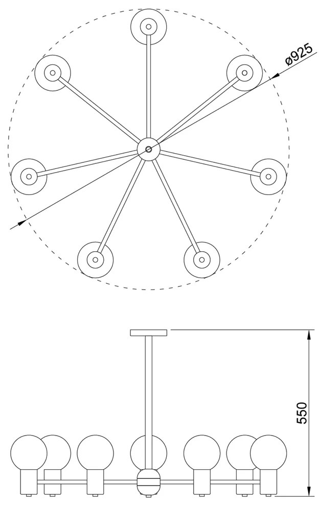 Pendente Nikko Ø92,5X55Cm C/ 5 Globos 5Xg9 / Haste Fixa / Globo Ø12Cm... (BT - Branco Texturizado, FOSCO)