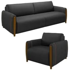 Conjunto Sofá 3 Lugares 223cm e Poltrona 98cm Amaranto Z32 PU Preto -