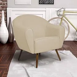 Kit 02 Poltronas Decorativas Nina Pés Palito Madeira C-129 Linho Bege