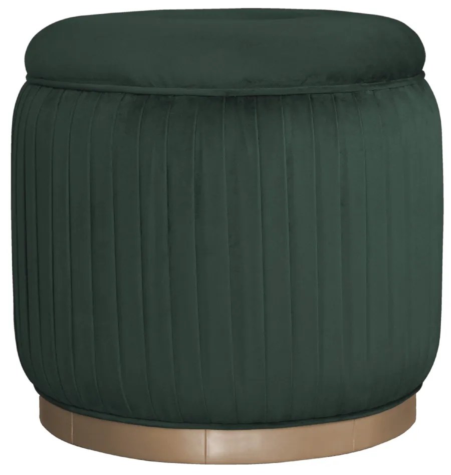Puff Redondo Drapeado Estofado Nuni - Dourado Soleil - Tecido Veludo Esmeralda  Kleiner