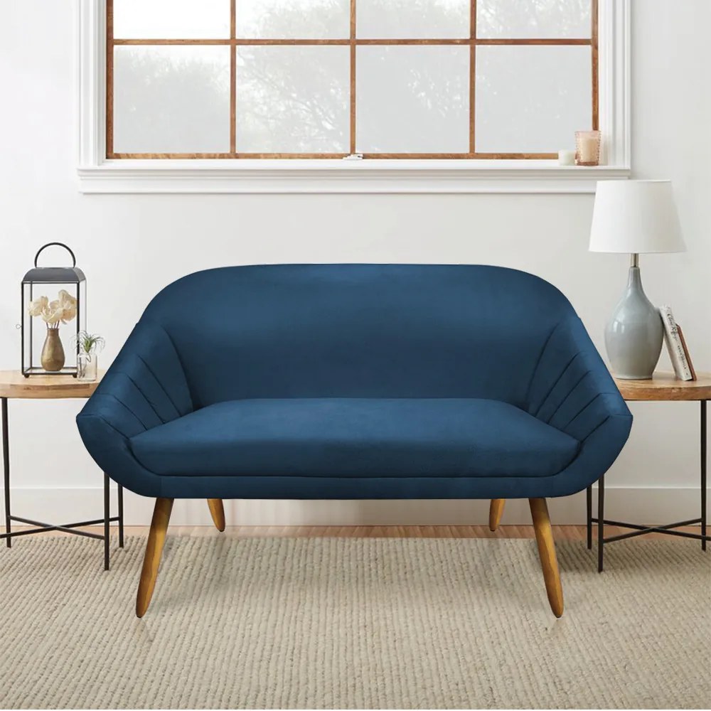 Kit 01 Namoradeira 02 Lugares e 02 Poltronas Giratória Giovana Suede Base Cromada - D'Rossi - Azul Marinho