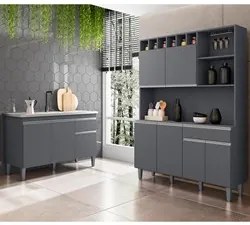 Cozinha Compacta Alice e Balcão Gabinete Com Pia Tatiane 120cm Cinza -