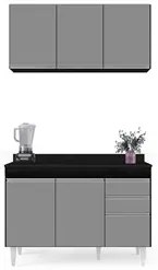 Armário Virgínia e Balcão com Tampo Michigan 120cm Preto/Cinza - Lumil
