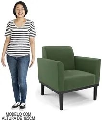 Sofá Namoradeira e 1 Poltrona Base Madeira Preto Maressa Suede Verde -
