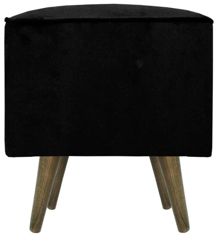 Puff Quadrado Modena Sigma em Suede com Pés Palito Inclinado - Preto
