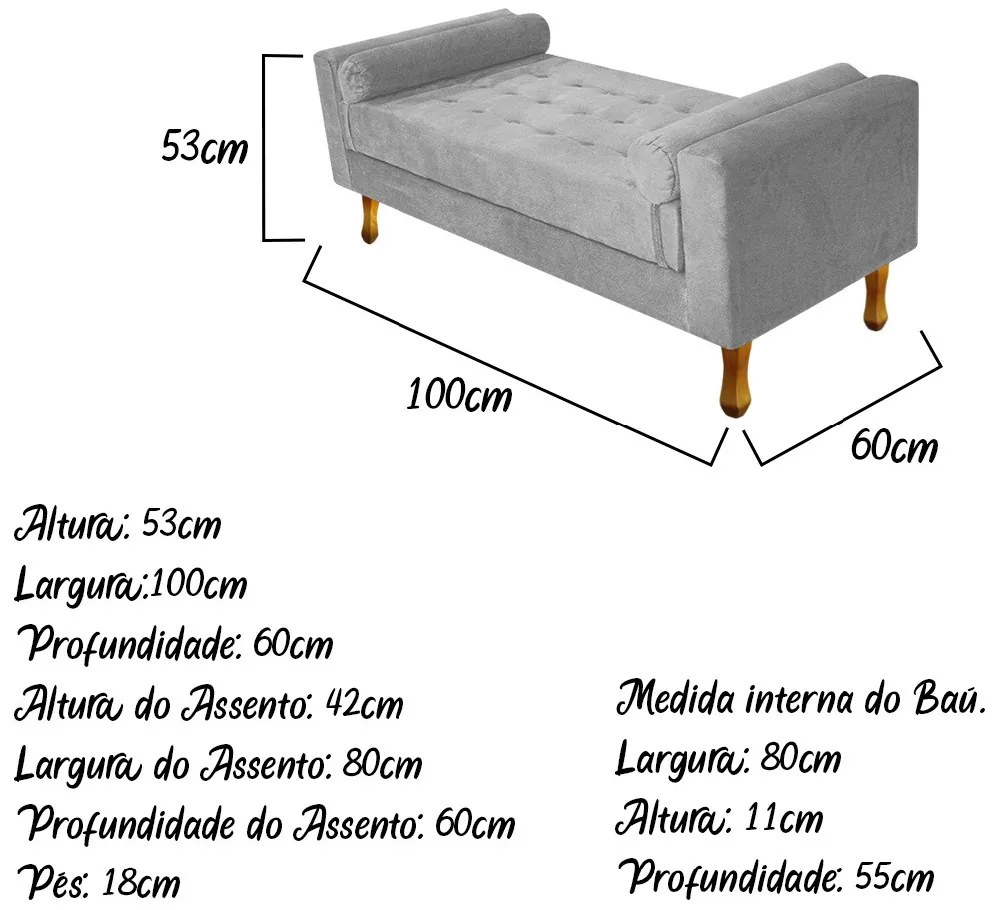 Recamier Félix Solteiro 100cm Suede Cinza - ADJ Decor