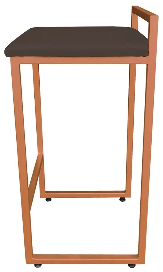 Conjunto 02 Banqueta Alta Industrial Pietra Suede Marrom Base Cobre D'Rossi