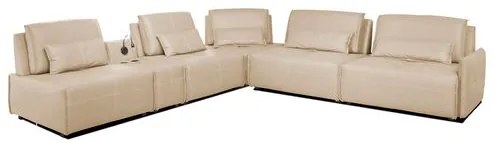 Sofá de Canto Yale 5 Lugares Console com Luminária Couro Pérola 490cm - 69963 Sun House