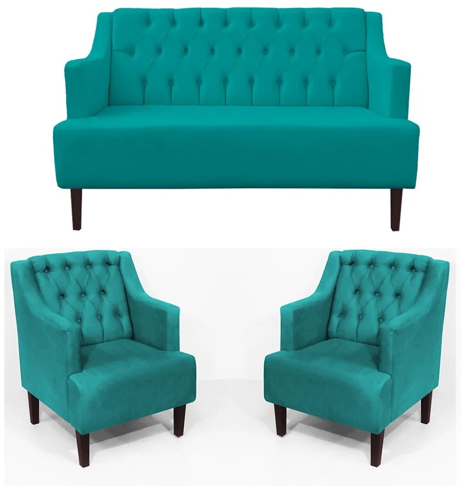 Kit Namoradeira Classic + 2 Poltronas Classic Azul Tifanny