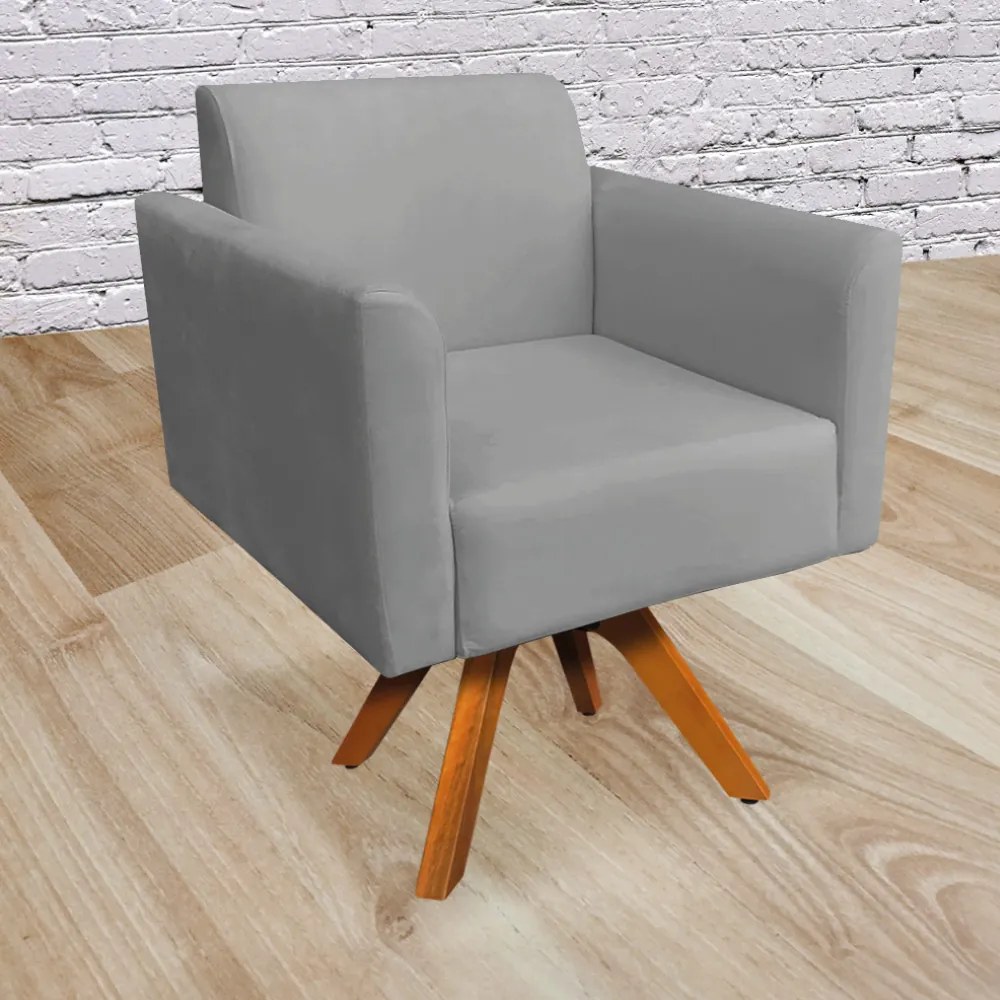 Kit 02 Poltronas Giratória Marisa Suede Grafite Base Madeira MM30