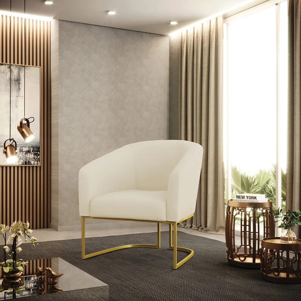 Poltrona Decorativa Industrial Dourado Kit 2 Stella Cotelê Ext/Veludo D03 - D'Rossi - Off White