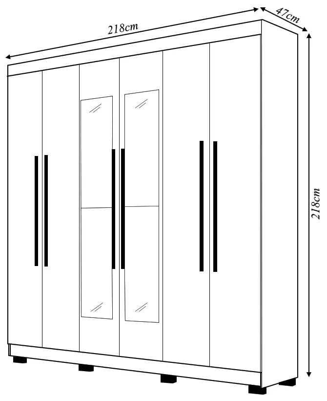 Guarda Roupa Casal Doral 6 Portas de Bater 2 com Espelhos 2 Gavetas Nogueira G98 - Gran Belo