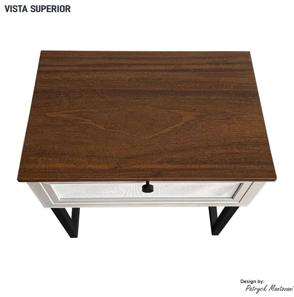 Mesa de Cabeceira Iron 1 Gaveta Imbuia/Bege/Preto - Vizzato - Bege