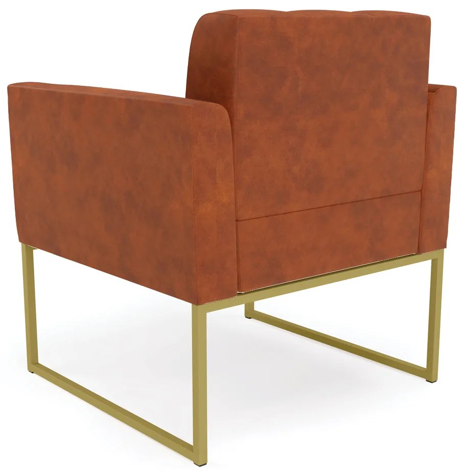 Kit 1 Sofá Namoradeira e 1 Poltrona Elisa Corano Nozes Base Metálica Industrial Dourado - D'Rossi
