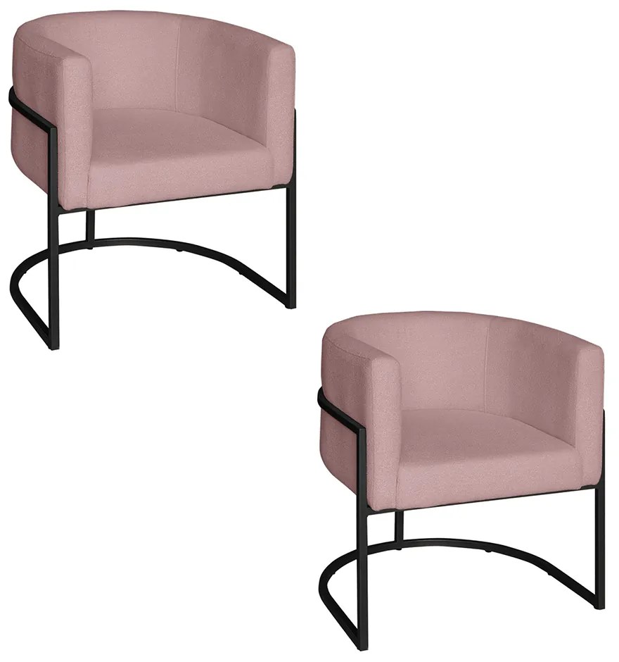 Poltrona Base Industrial Preto Kit 2 Lety Veludo - Rose