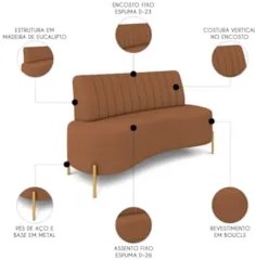 Sofá 2 Lugares 160cm Pés Aço Dourado Tamar Boucle Terracota Z08 - Mpoz