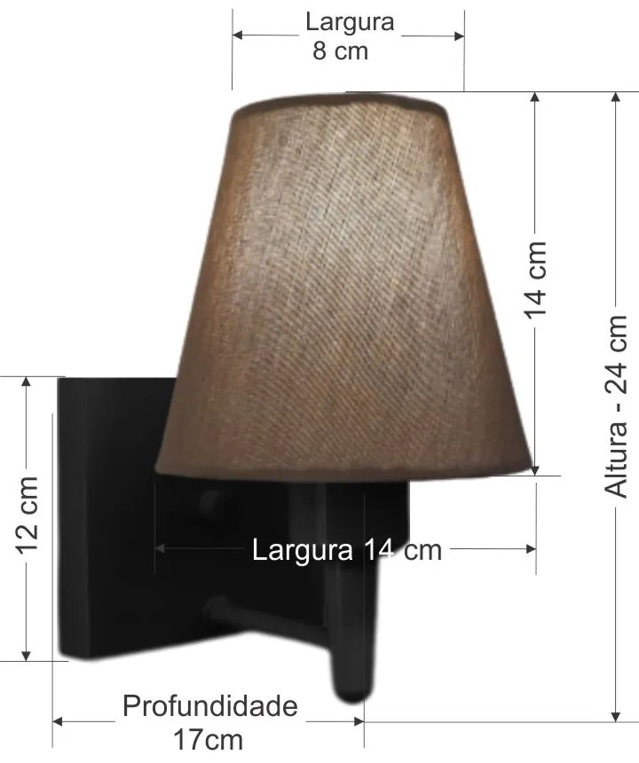 Arandela Quadrada Md-2034 Preto Cúpula em Tecido Cone Caqui - Bivolt