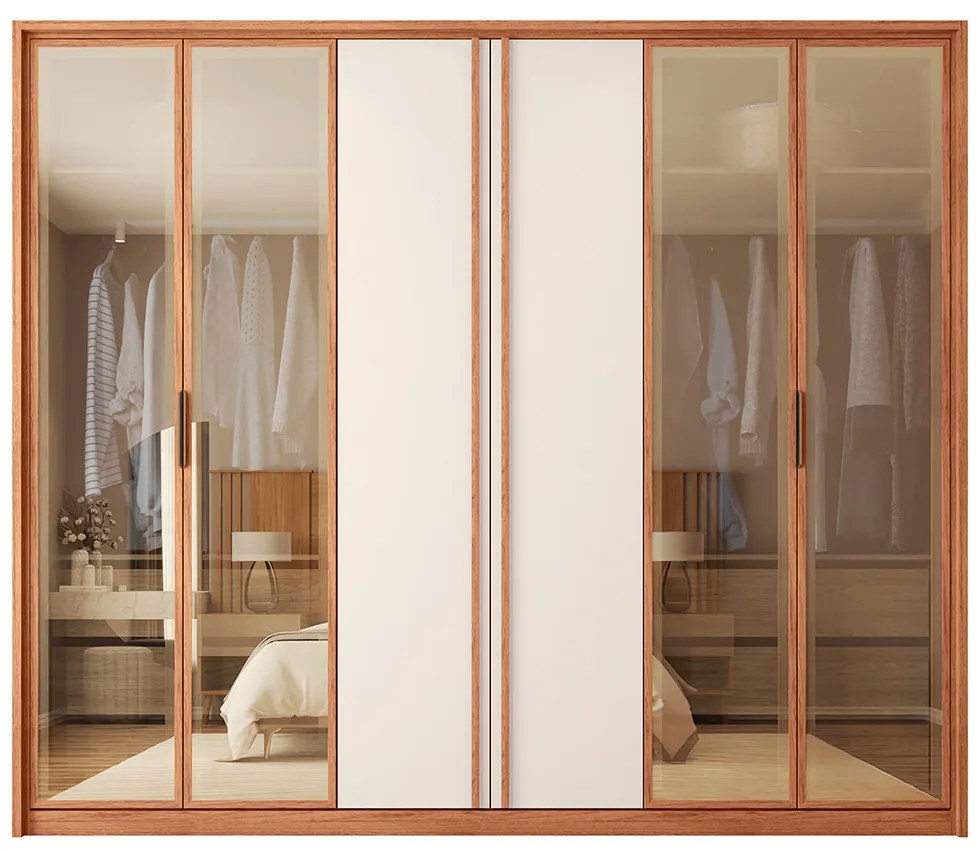 Guarda Roupa Casal Lume com 6 Portas de Bater e 4 Gavetas MDP Freijo/OffWhite G11 Gran Belo