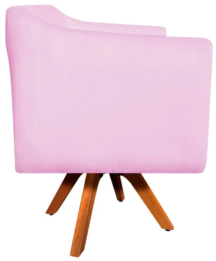 Kit 01 Namoradeira 02 Lugares e 01 Poltrona Giratória Julia Suede Rosa Bebê Base Madeira MM30 D'Rossi