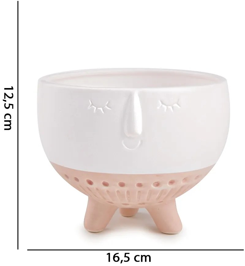 Cachepot Em Ceramica Branco e Rose 12,5x16,5 cm M02 - D'Rossi