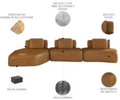 Sofá Ilha Com Chaise 449cm Living Moby Sintético Caramelo Z08 - Mpozen