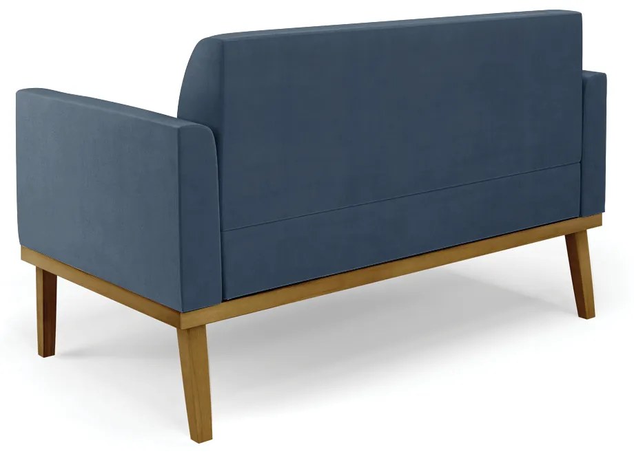 Sofá Namoradeira Base de Madeira Fixa Castanho Marisa Suede D03 - DRossi - Azul Marinho