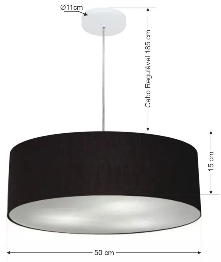 Lustre Pendente Cilíndrico Md-4217 Cúpula em Tecido 50x15cm Preto - Bivolt