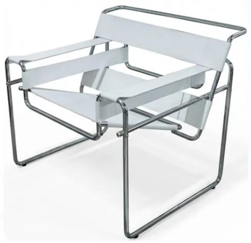 Poltrona Wassily Couro Prensado Branco com Base Aço Cromado - 17486 Sun House