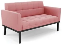 Sofá Namoradeira e 1 Poltrona Base Madeira Preto Ana Suede Rosê - Ibiz
