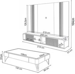 Painel Para TV 85 Pol Vivaz e Mesa de Centro Alane H01 Off White/Cinam