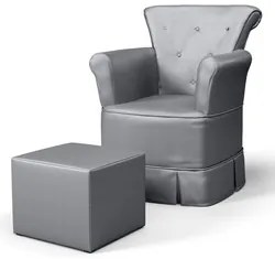 Poltrona de Amamentação Fixa com Puff Bárbara Sintético Cinza - Phoeni