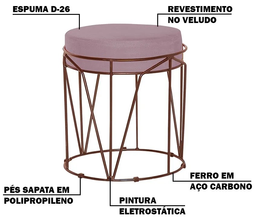 Kit 2 Puffs Decorativo Sala de Estar Base Bronze Chloe Veludo Rosê G41 - Gran Belo