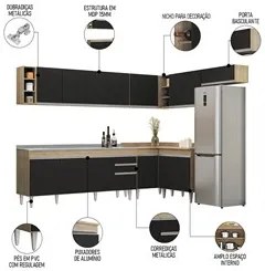 Armário de Cozinha Modulado de Canto 8 Peças CP27 com Pia Inox Castanh