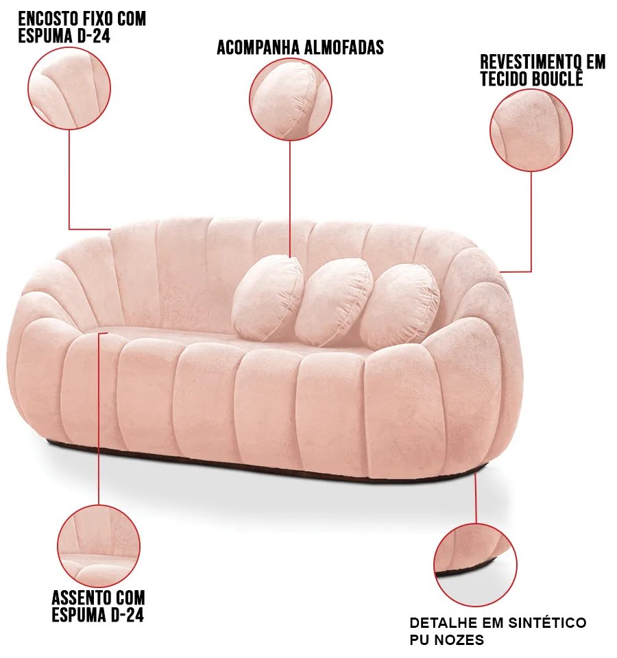 Sofá 2 Lugares com Poltrona Giratória Orgânica Cloud Bouclê E03 - D'Rossi - Rose