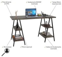 Mesa Escrivaninha Cavalete 135cm Estilo Industrial Prisma C08 Carvalho