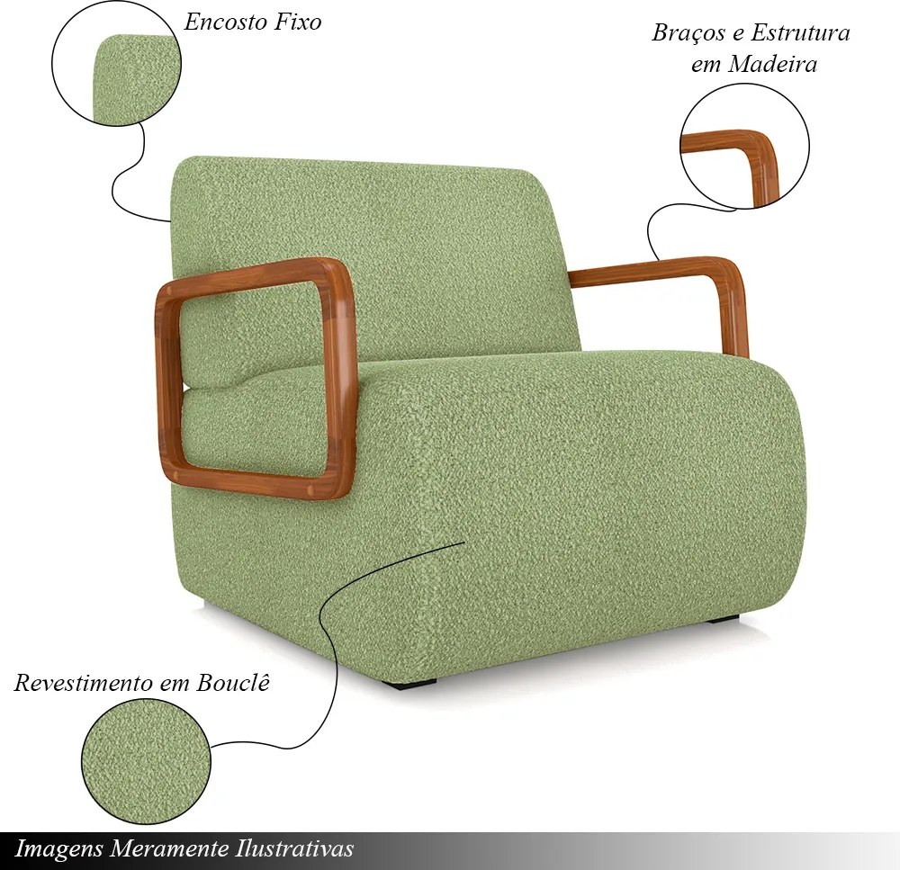 Poltrona Decorativa Sala de Estar Odessa Braços em Madeira Bouclê Verde Oliva G33 - Gran Belo