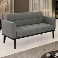 Sofá Namoradeira Base Madeira Preto Ana Suede Grafite - Ibiza